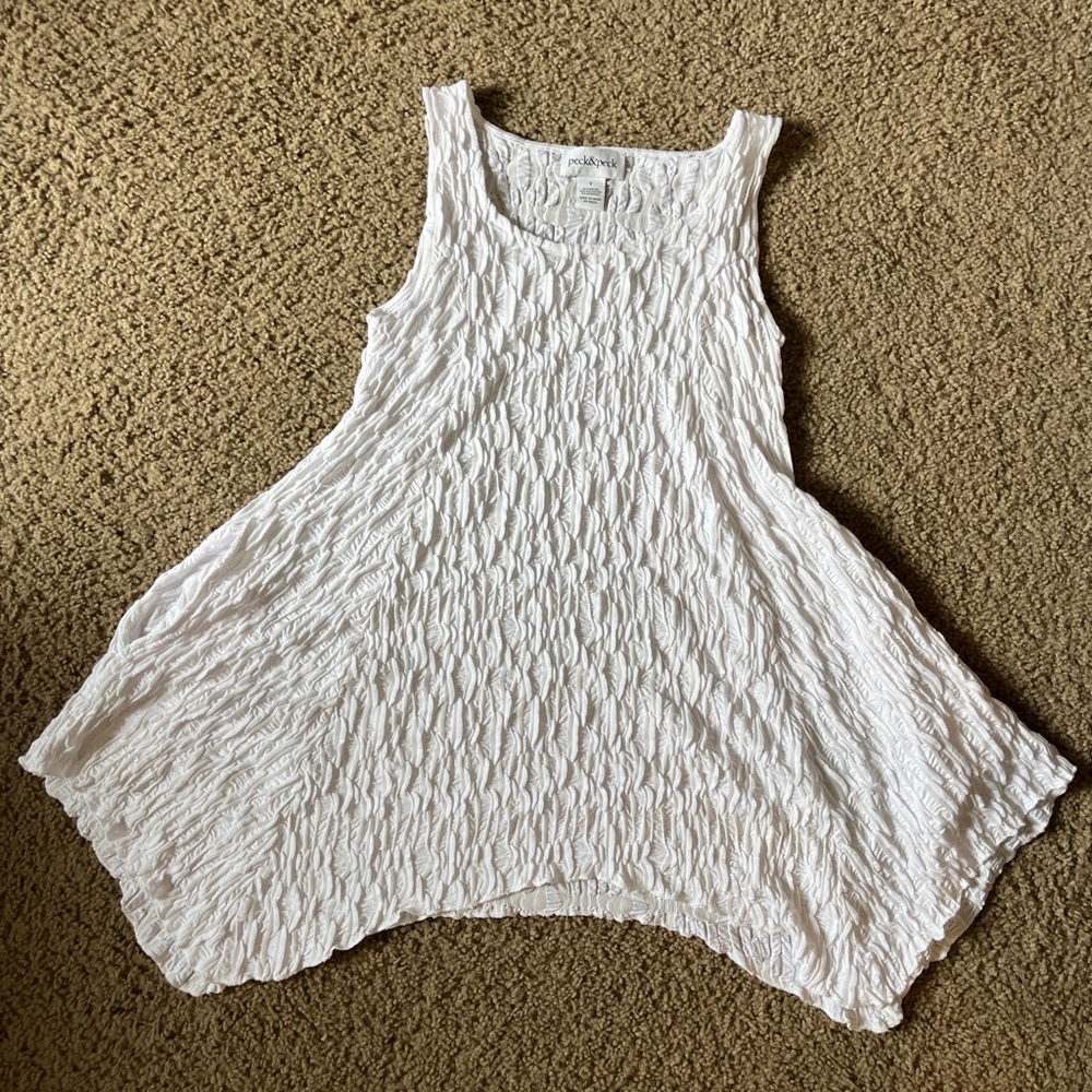 Peck & Peck White Textured Handkerchief Hem Tank Top Top w Pockets Small Boho